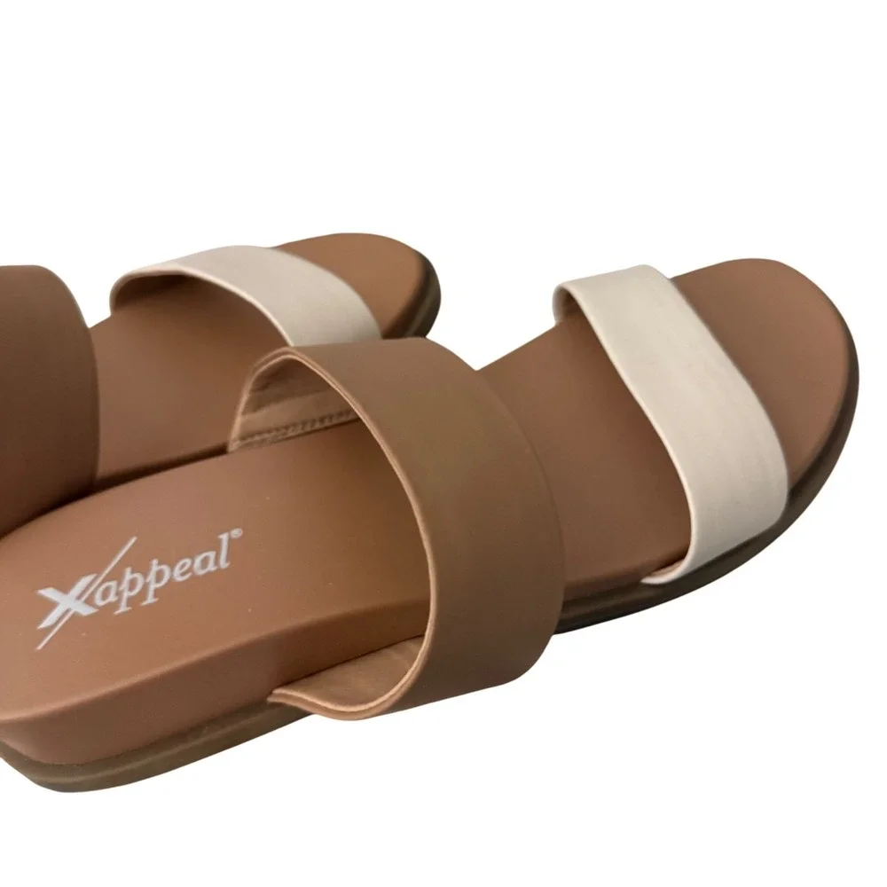 Xappeal Edith Slide Sandals Women 8M Tan Cream NWOT Two Strap Minimalist